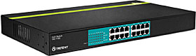 Switch 16 portů 10/100Mbps, (16x PoE/PoE+), kapacita 3.2Gbps, 480W, kov