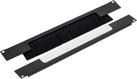 Průchozí panel s kartáčem 2U rozdělený horizontálně, otvor 330 x 55mm, černý