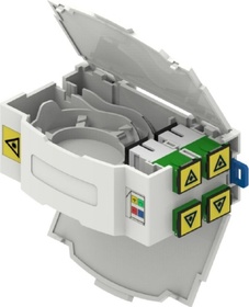 DIN box pro 4xSC Simplex spojku, plastový, držáčky na ochranu svárů
