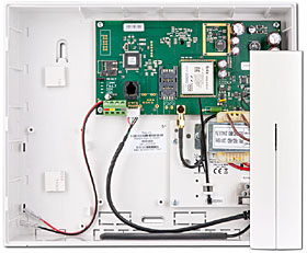 Ústředna s GSM komunikátorem a rádiovým modulem v plast.skříni bez AKU max.2,6Ah